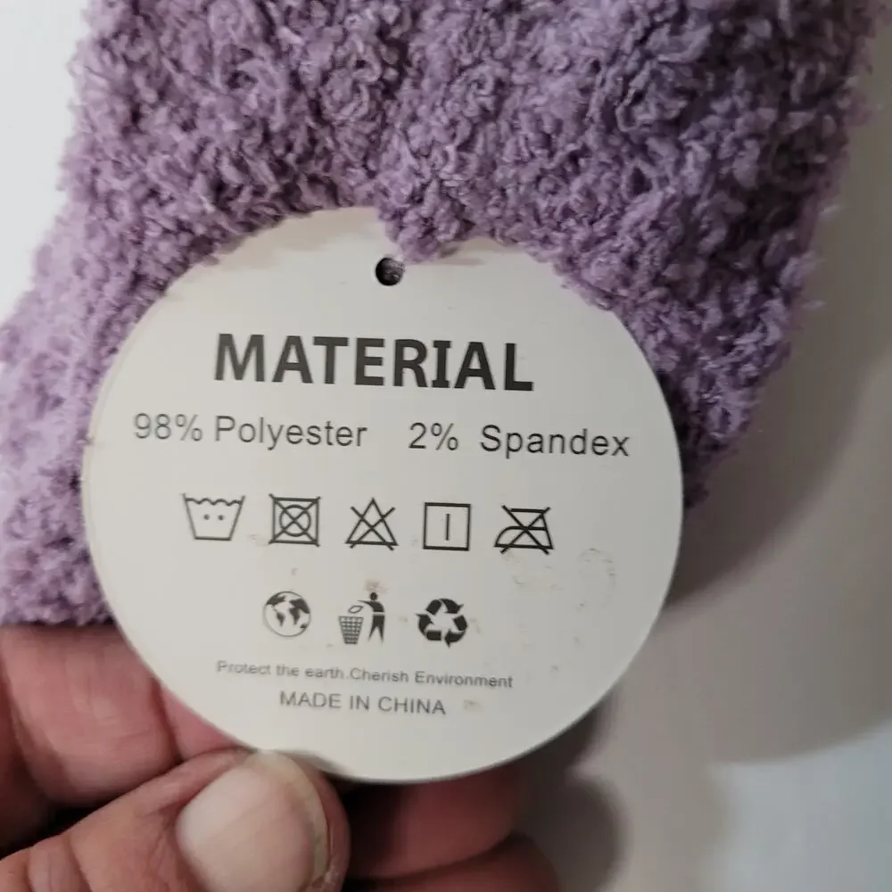 Charming Purple & White Pom-Pom Trim Cozy Socks